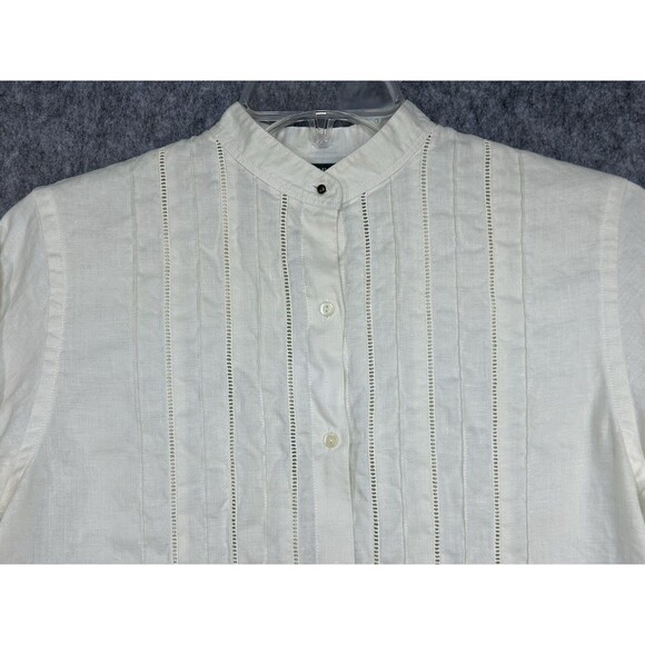VTG Ralph Lauren Womens Linen Button Up Shirt Pleated Mock Neck Long Sleeve Sz M - Picture 2 of 11